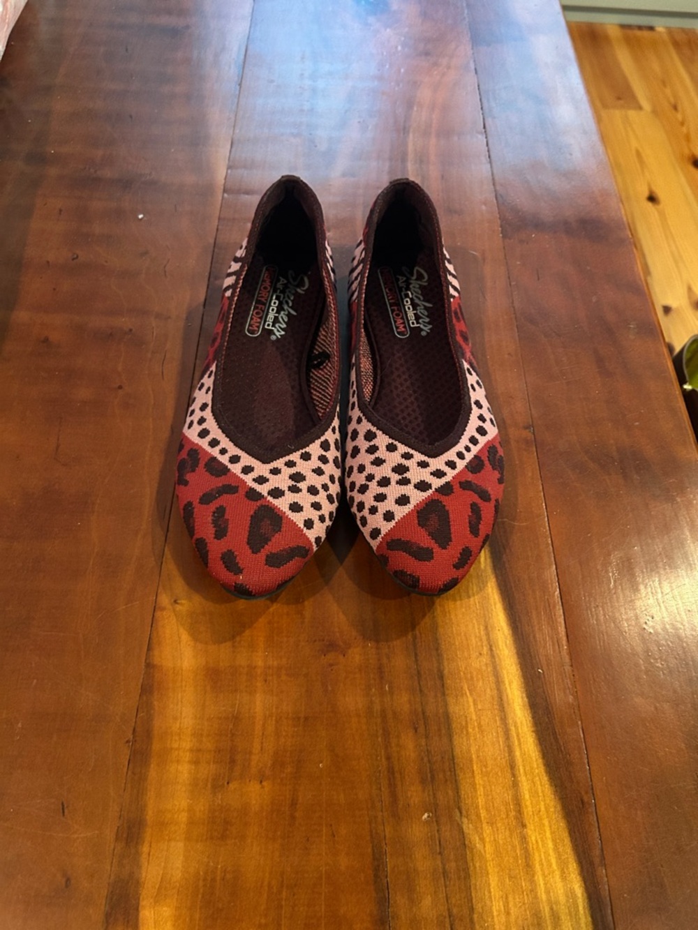 Skechers Red and Pink Leopard Print Slip-On Ballet Flats